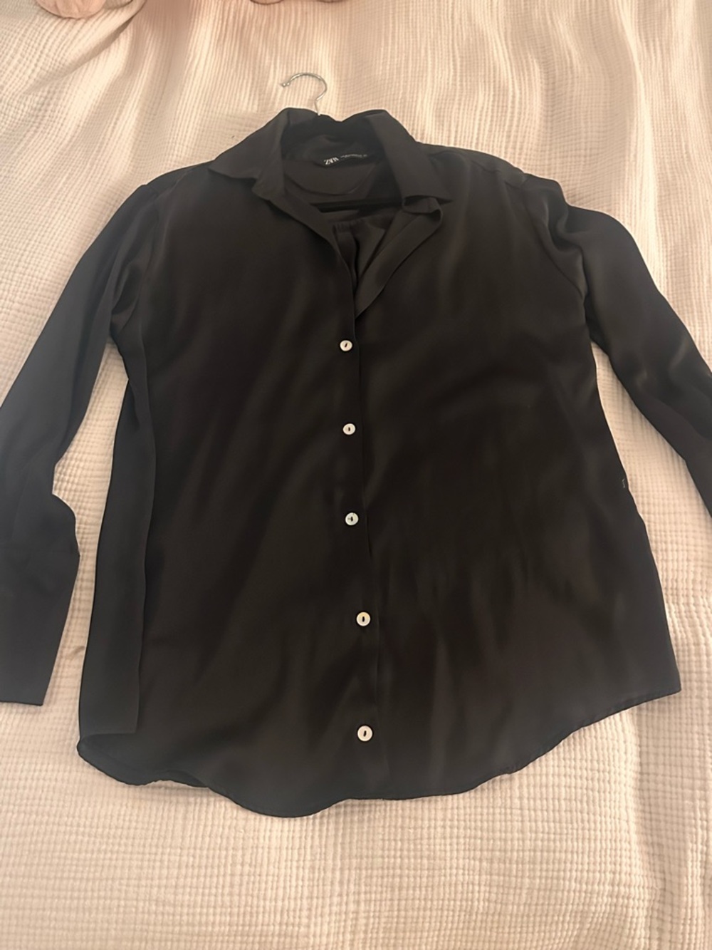 Zara Black Long-Sleeve Button-Down Blouse